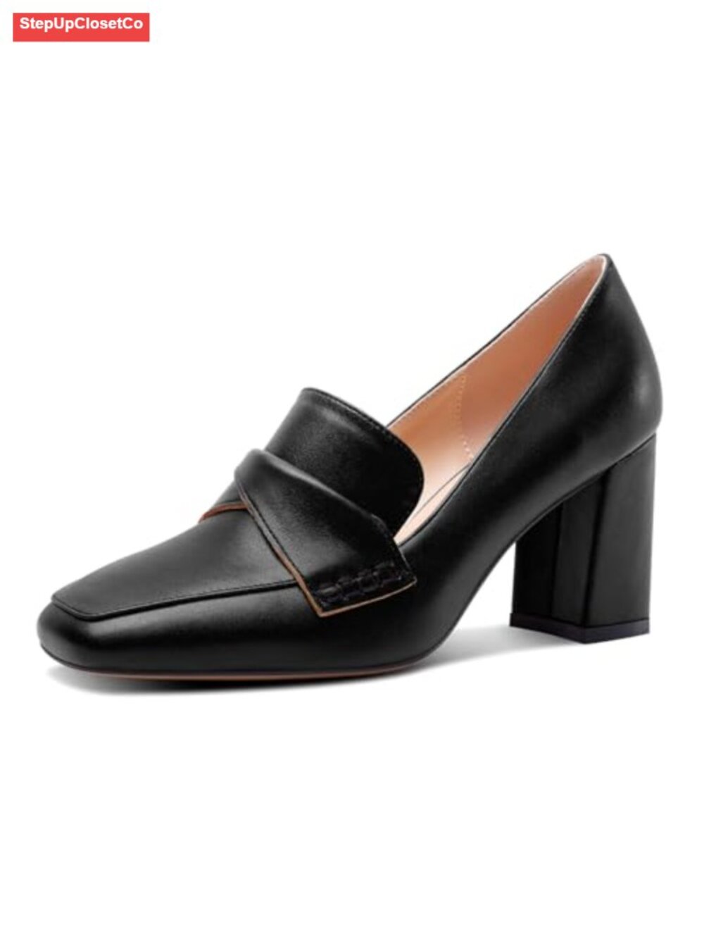 Women's Chunky Block Mid Heel Square Toe Slip-On Pumps Loafers Office Shoes
